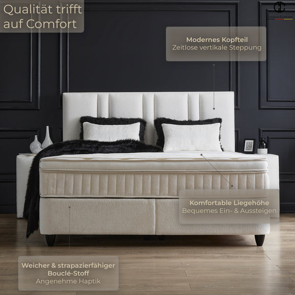 Boxspringbett AURORA mit Bettkasten – Beige Bouclé