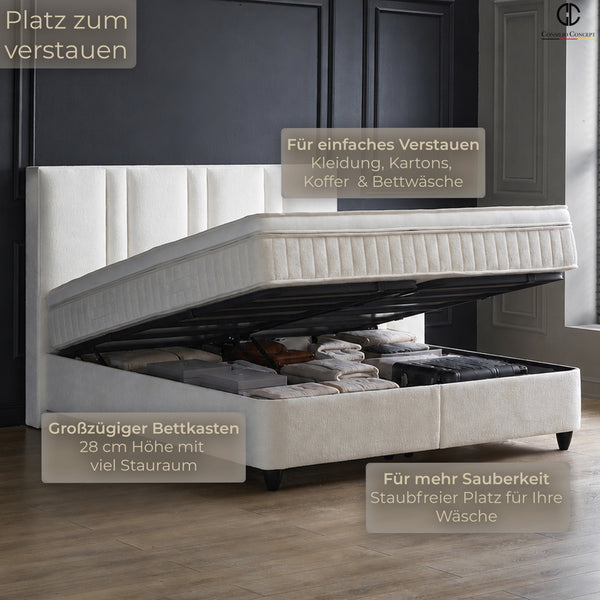 Boxspringbett AURORA mit Bettkasten – Beige Bouclé